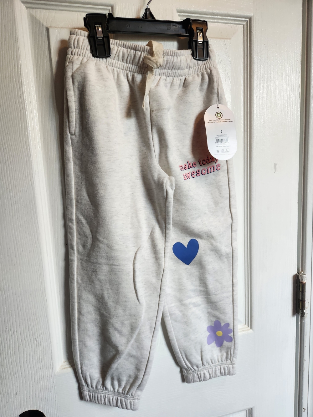 Wonder Nations Sweatpants with Blue Heart & Purple Flower - Make Today Awesome